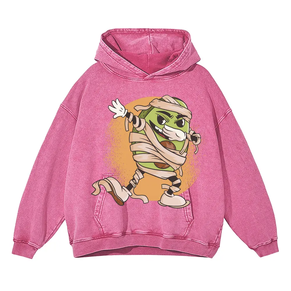 Avocado Mummy Acid Wash Oversized Pink Hoodie