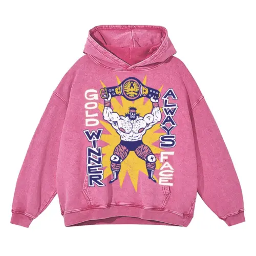 American Wrestling Acid Wash Oversized Pink Hoodie
