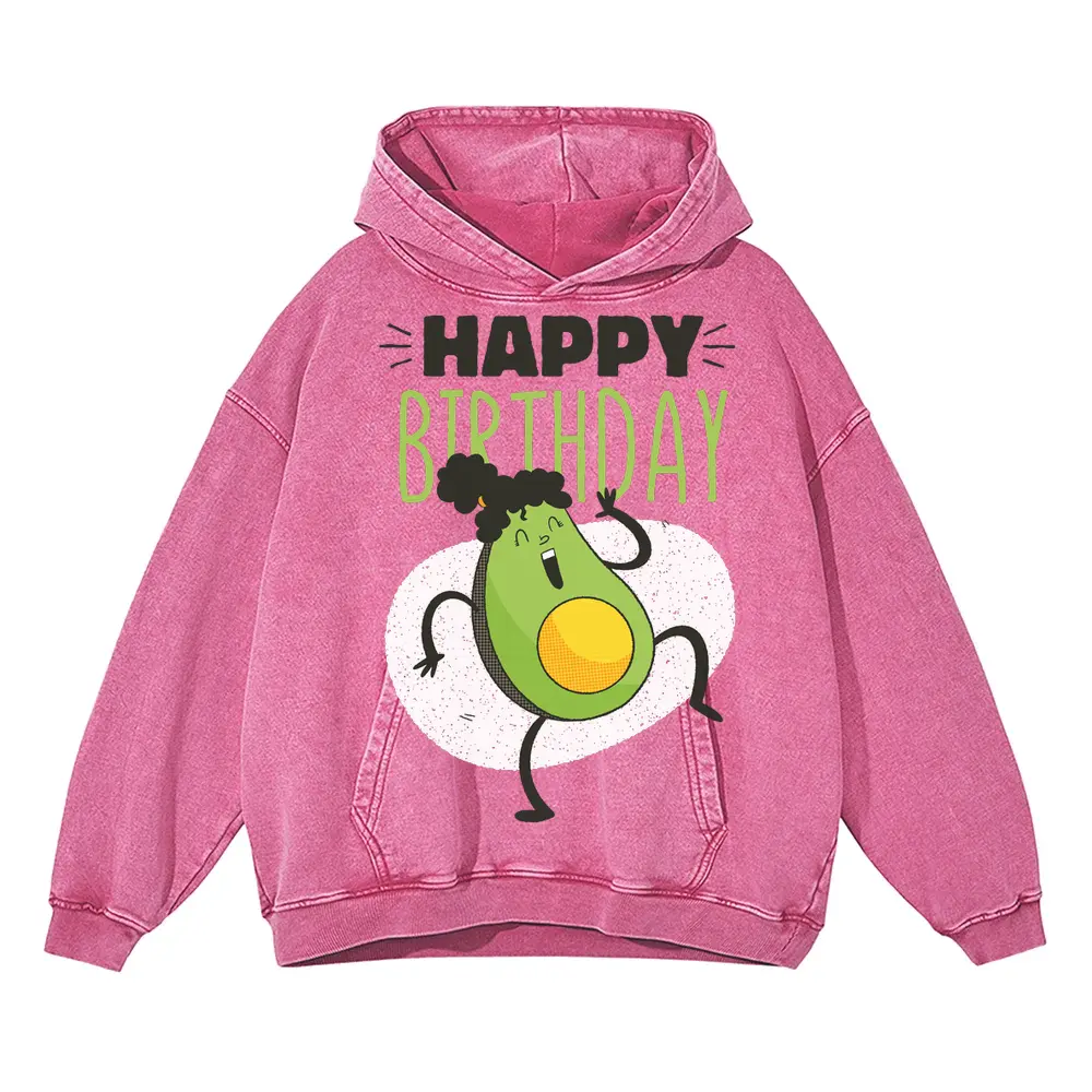 Avocado Birthday Acid Wash Oversized Pink Hoodie