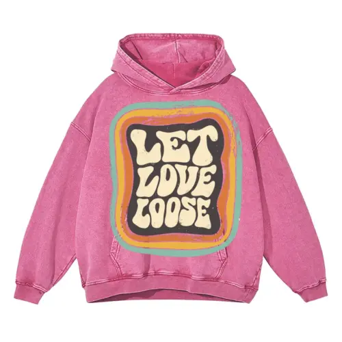 09 Lettering Let Love Loose Si Acid Wash Oversized Pink Hoodie