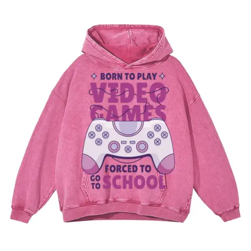Video Games Acid Wash Oversized Pink Hoodie