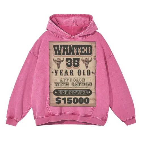 Wanted Sign Birthday Acid Wash Oversized Pink Hoodie